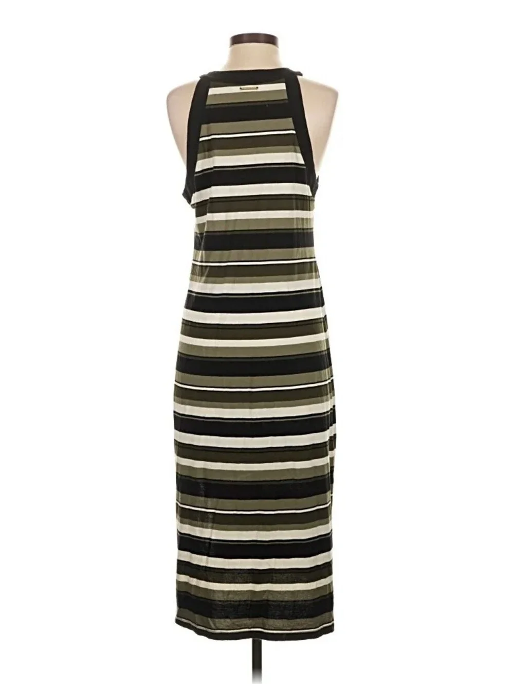 Michael Kors Striped Halter Midi Dress in Olive and Black